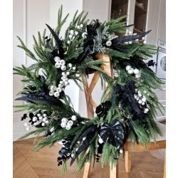 Duży wieniec zimowy świąteczny na drzwi Black & White